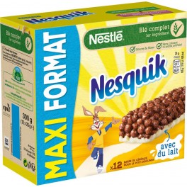 Nestlé NESQUIK Barres de céréales au chocolat 12 barres 25g maxi format 300g (lot de 5)