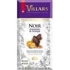 Villars Chocolat suisse. Noir amandes orange 180g