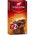 COTE OR Tablette de chocolat praliné fondant lait COTE D'OR les 2 tablettes de 200g