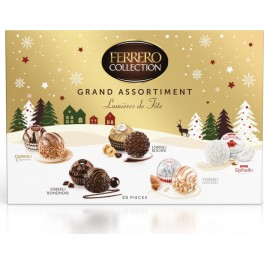 FERRERO Assortiment de Chocolats au Lait et Noisettes, Noix de Coco, Cappuccino et Amandes COLLECTION GRAND ASSORTIMENT boîte 20