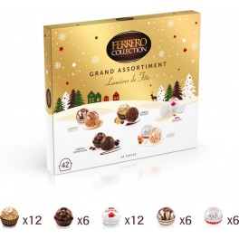 FERRERO Assortiment de Chocolats au Lait et Noisettes, Noix de Coco, Cappuccino et Amandes COLLECTION GRAND ASSORTIMENT boîte 42